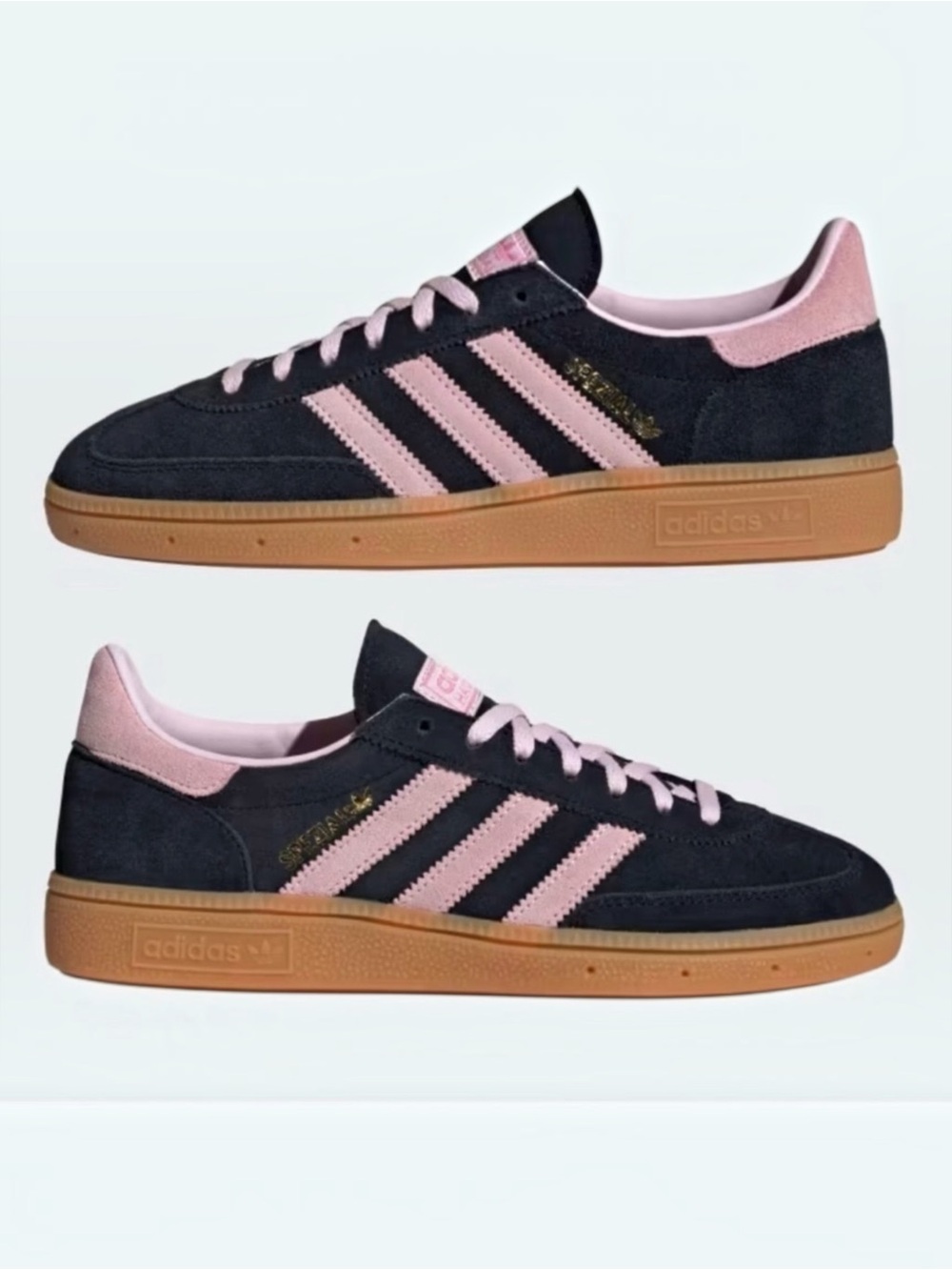 Adidas Originals HANDBALL SPEZIAL women's suede black with pink stripe Sneakers